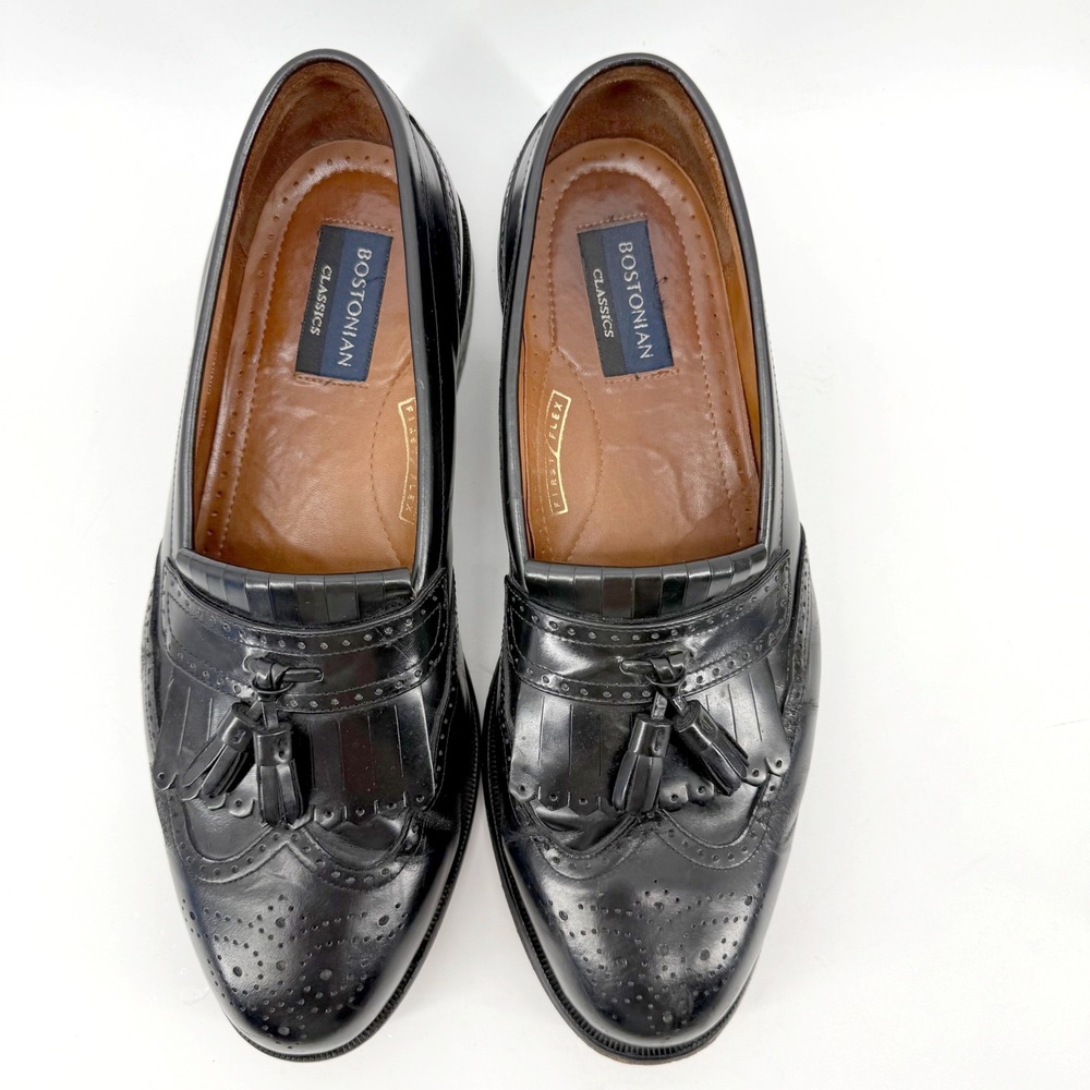 Bostonian Classics First Flex Dress Shoes 11 M Blk Leather Kiltie Tassel Loafers - Picture 4 of 9